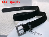 Saint Laurent Monogramme Belt with Square Buckle in Black Suede with Silver Tone Metal Hardware Replica