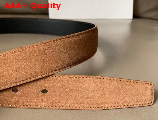 Saint Laurent Monogramme Belt with Square Buckle in Brown Suede and Black Smooth Leather Replica