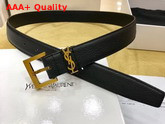 Saint Laurent Monogramme Belt with Square Buckle in Grained Leather Black Calfskin Leather and Gold Toned Metal Hardware Replica