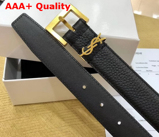 Saint Laurent Monogramme Belt with Square Buckle in Grained Leather Black Calfskin Leather and Gold Toned Metal Hardware Replica