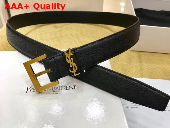 Saint Laurent Monogramme Belt with Square Buckle in Grained Leather Black Calfskin Leather and Gold Toned Metal Hardware Replica