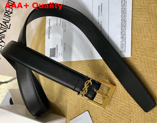 Saint Laurent Monogramme Belt with Square Buckle in Smooth Leather Black Calfskin Leather and Bronze Metal Hardware Replica