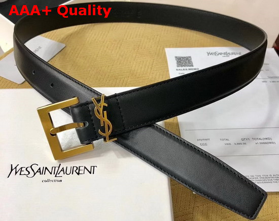 Saint Laurent Monogramme Belt with Square Buckle in Smooth Leather Black Calfskin Leather and Bronze Metal Hardware Replica