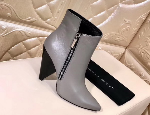 Saint Laurent Niki 105 Asymmetrical Ankle Boot in Silver Leather with Structural Cone Heel For Sale