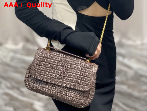 Saint Laurent Niki Baby Chain Bag in Brown Raffia and Leather Replica