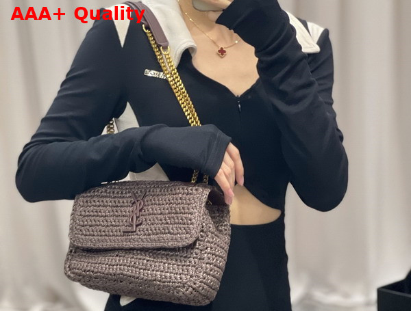 Saint Laurent Niki Baby Chain Bag in Brown Raffia and Leather Replica