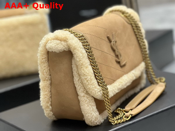 Saint Laurent Niki Baby Chain Bag in Natural Beige Suede and Shearling Replica