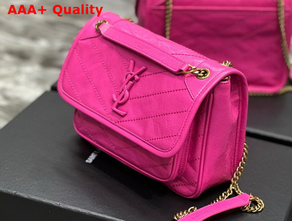 Saint Laurent Niki Baby Chain Bag in Neon Pink Crinkled Lambskin Replica