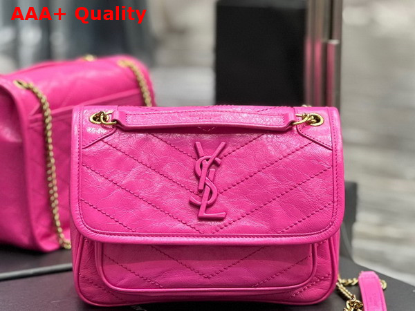 Saint Laurent Niki Baby Chain Bag in Neon Pink Crinkled Lambskin Replica