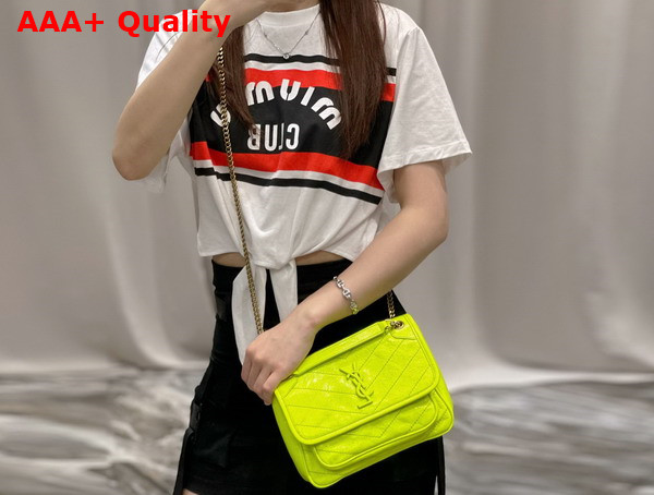 Saint Laurent Niki Baby Chain Bag in Neon Yellow Crinkled Lambskin Replica