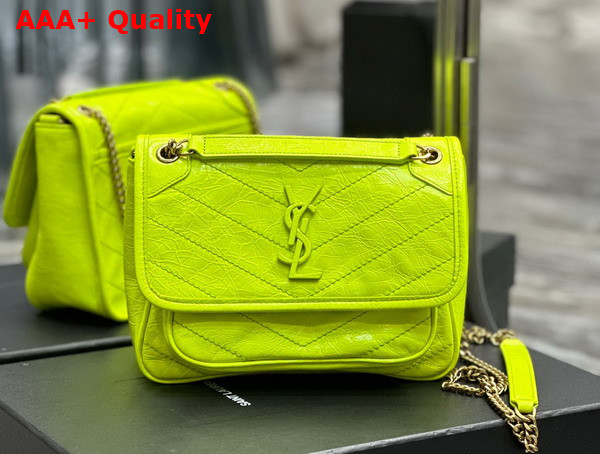 Saint Laurent Niki Baby Chain Bag in Neon Yellow Crinkled Lambskin Replica