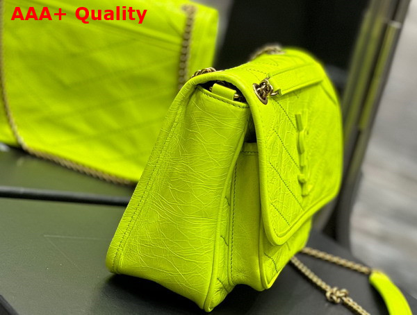 Saint Laurent Niki Baby Chain Bag in Neon Yellow Crinkled Lambskin Replica