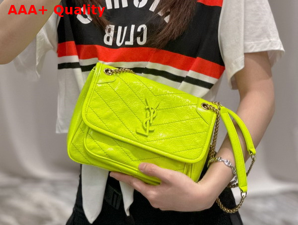 Saint Laurent Niki Baby Chain Bag in Neon Yellow Crinkled Lambskin Replica