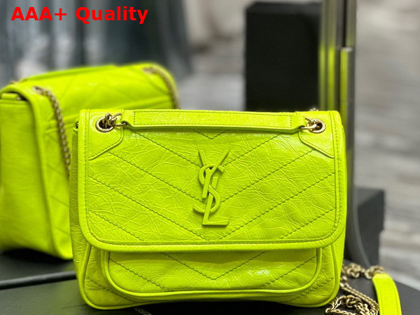 Saint Laurent Niki Baby Chain Bag in Neon Yellow Crinkled Lambskin Replica