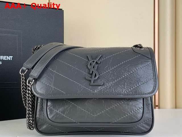 Saint Laurent Niki Baby Flap Bag in Storm Vintage Calf Leather Replica