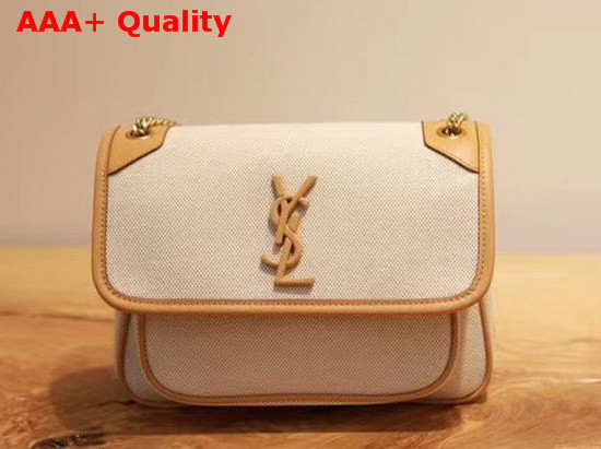 Saint Laurent Niki Baby in Cotton Canvas and Vintage Leather Natural Beige Replica