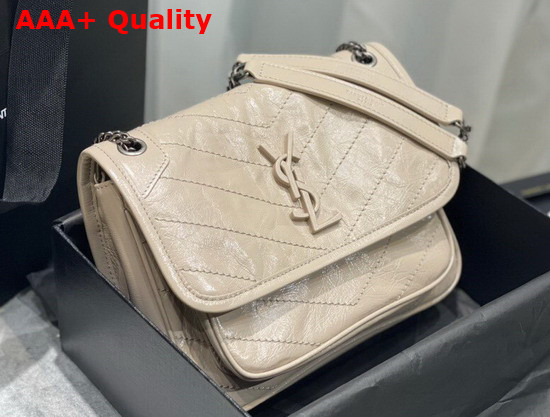 Saint Laurent Niki Baby in Cream Crinkled Vintage Leather Replica