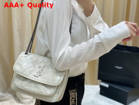 Saint Laurent Niki Baby in Crinkled Vintage Leather Blanc Vintage Replica