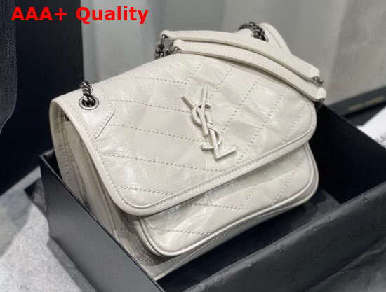 Saint Laurent Niki Baby in Crinkled Vintage Leather Blanc Vintage Replica