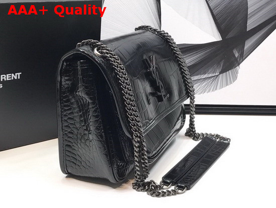 Saint Laurent Niki Baby in Crocodile Embossed Patent Leather Black Replica