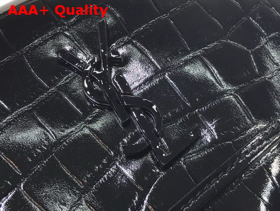 Saint Laurent Niki Baby in Crocodile Embossed Patent Leather Black Replica