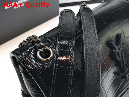 Saint Laurent Niki Baby in Crocodile Embossed Patent Leather Black Replica