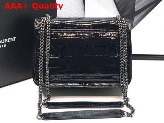 Saint Laurent Niki Baby in Crocodile Embossed Patent Leather Black Replica