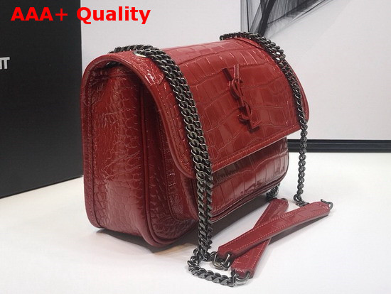 Saint Laurent Niki Baby in Crocodile Embossed Patent Leather Red Replica