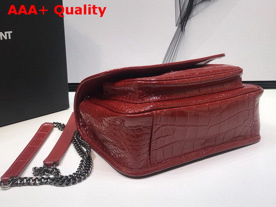 Saint Laurent Niki Baby in Crocodile Embossed Patent Leather Red Replica