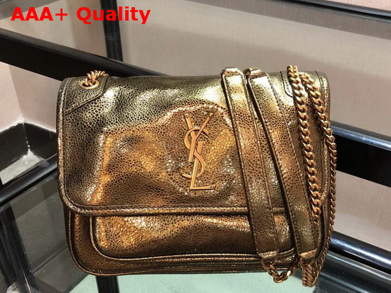 Saint Laurent Niki Baby in Lame Leather with a Shagreen Look Pale Gold Replica