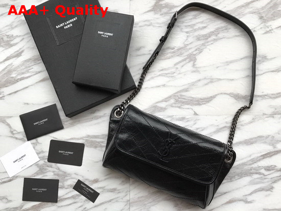 Saint Laurent Niki Body Bag in Black Crinkled Vintage Leather Replica