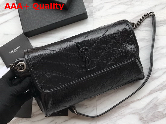 Saint Laurent Niki Body Bag in Black Crinkled Vintage Leather Replica