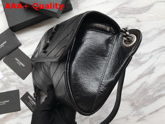 Saint Laurent Niki Body Bag in Black Crinkled Vintage Leather Replica