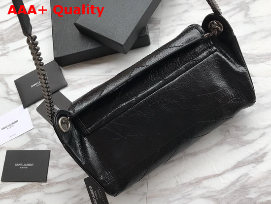 Saint Laurent Niki Body Bag in Black Crinkled Vintage Leather Replica