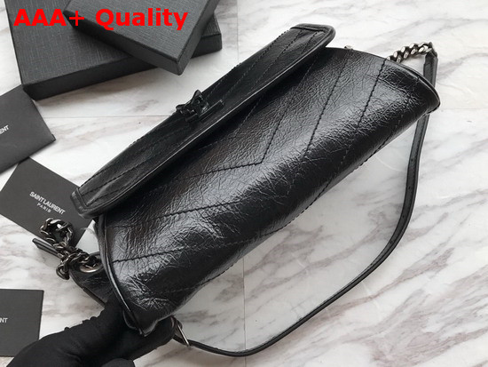 Saint Laurent Niki Body Bag in Black Crinkled Vintage Leather Replica