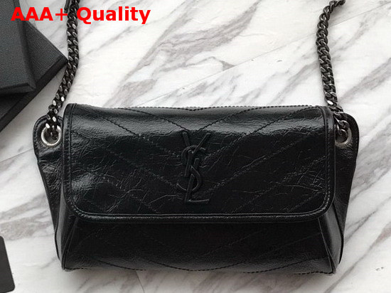 Saint Laurent Niki Body Bag in Black Crinkled Vintage Leather Replica