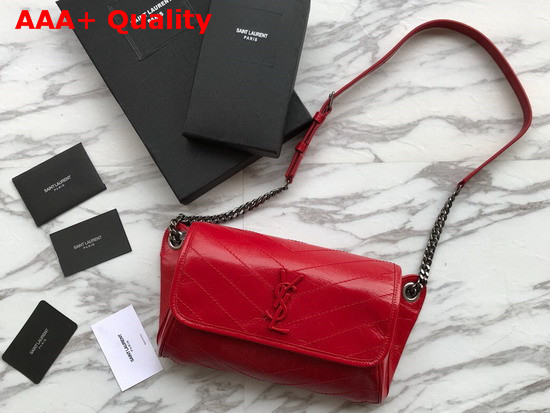 Saint Laurent Niki Body Bag in Red Crinkled Vintage Leather Replica