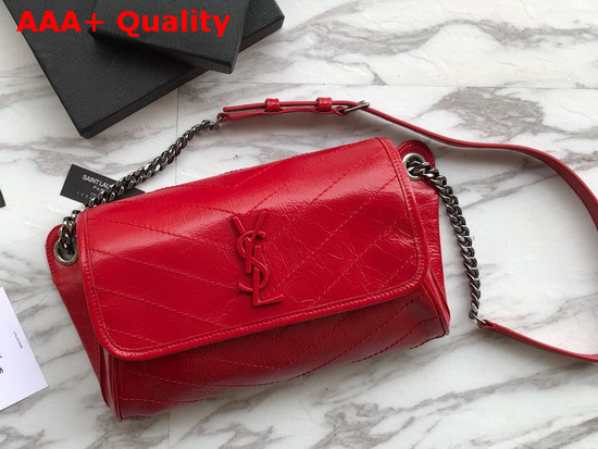 Saint Laurent Niki Body Bag in Red Crinkled Vintage Leather Replica