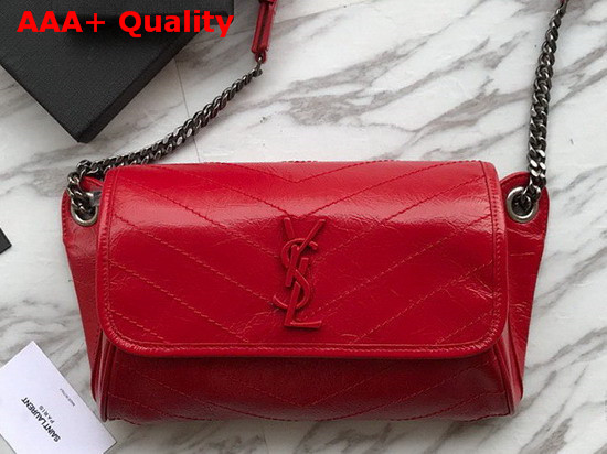 Saint Laurent Niki Body Bag in Red Crinkled Vintage Leather Replica