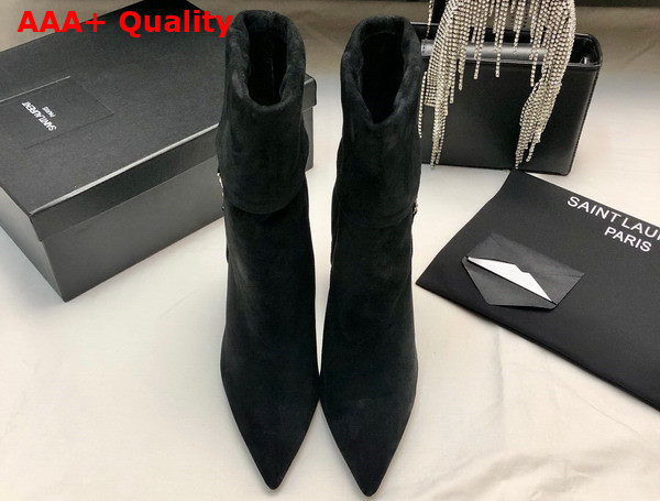 Saint Laurent Niki Booties in Suede and Silver Tone Monogram Noir Replica