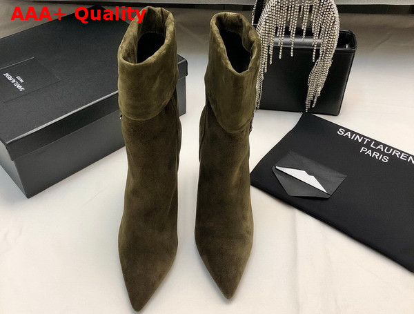 Saint Laurent Niki Booties in Suede and Silver Tone Monogram Sable Replica