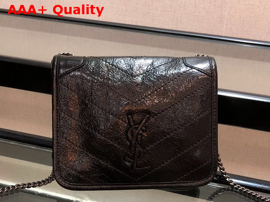 Saint Laurent Niki Chain Wallet in Black Crinkled Vintage Leather Replica