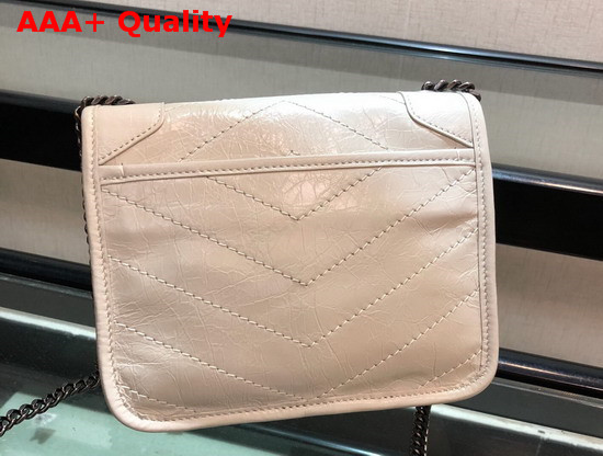 Saint Laurent Niki Chain Wallet in Crinkled Vintage Leather Blanc Vintage Replica