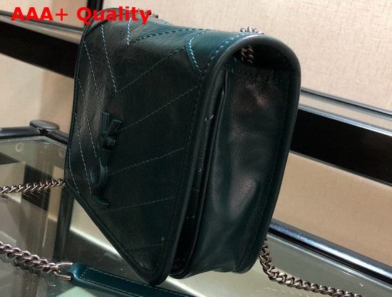 Saint Laurent Niki Chain Wallet in Deep Green Crinkled Vintage Leather Replica