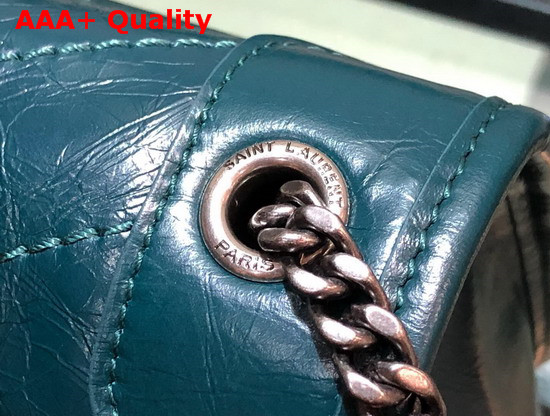 Saint Laurent Niki Chain Wallet in Deep Green Crinkled Vintage Leather Replica