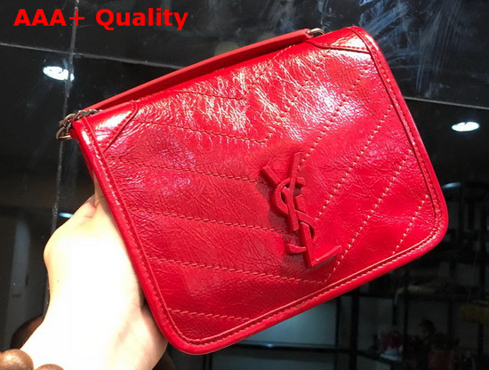 Saint Laurent Niki Chain Wallet in Eros Red Crinkled Vintage Leather Replica