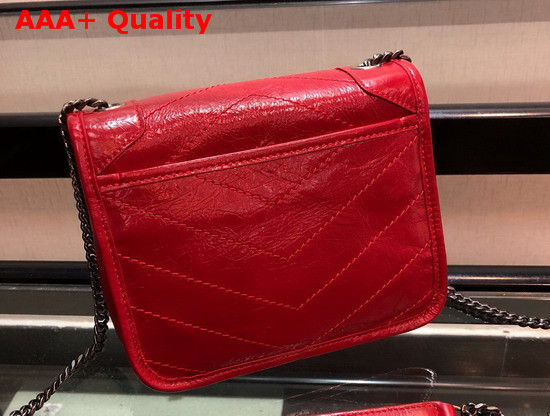 Saint Laurent Niki Chain Wallet in Eros Red Crinkled Vintage Leather Replica