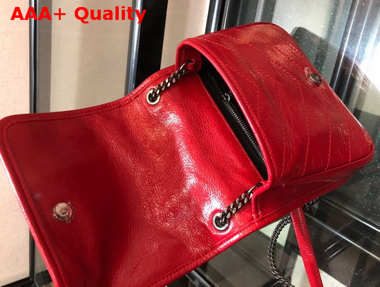 Saint Laurent Niki Chain Wallet in Eros Red Crinkled Vintage Leather Replica