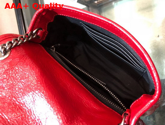 Saint Laurent Niki Chain Wallet in Eros Red Crinkled Vintage Leather Replica