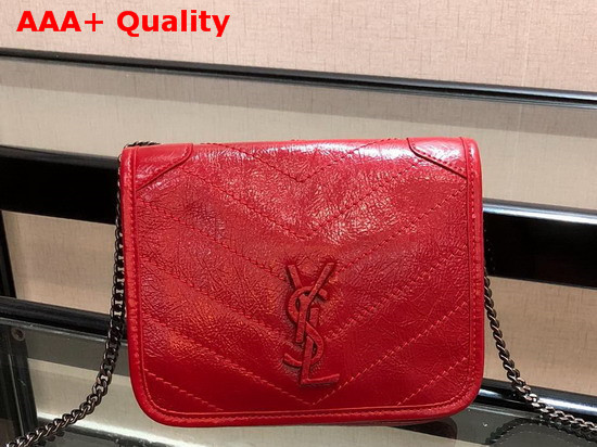 Saint Laurent Niki Chain Wallet in Eros Red Crinkled Vintage Leather Replica